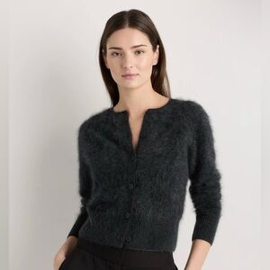 Quince Brushed Cashmere Cropped Fitted Cardigan Heather Charcoal XS NWOT